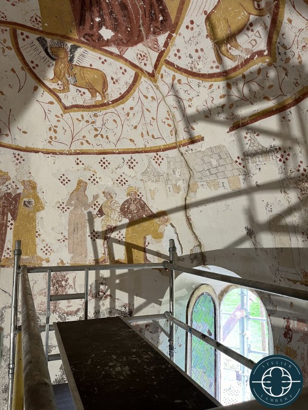 Photographie de l'oeuvre Cycle de la vie du Christ, de Peinture Murale. Nature de l'intervention: Comblements des fissures