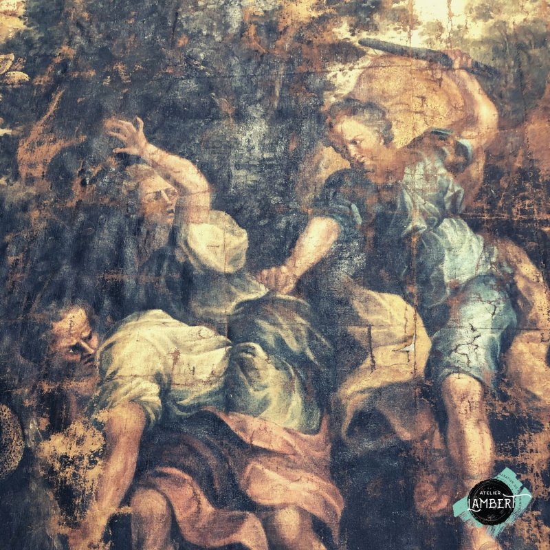 Photographie de l'oeuvre Vie de Moïse, de Peintre cartonnier. Nature de l'intervention: conservation-restauration